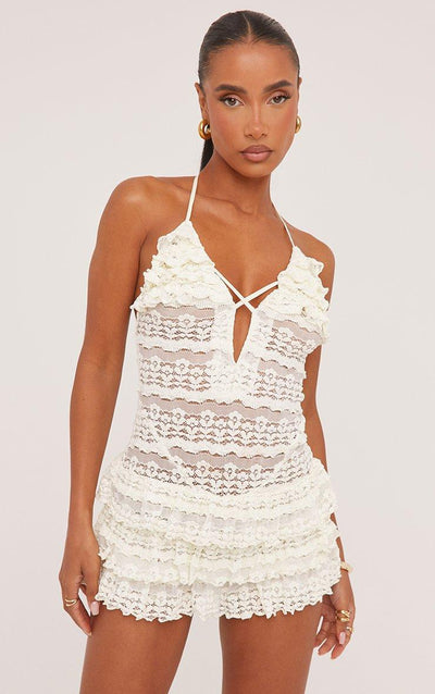 Cream Textured Mini Dress