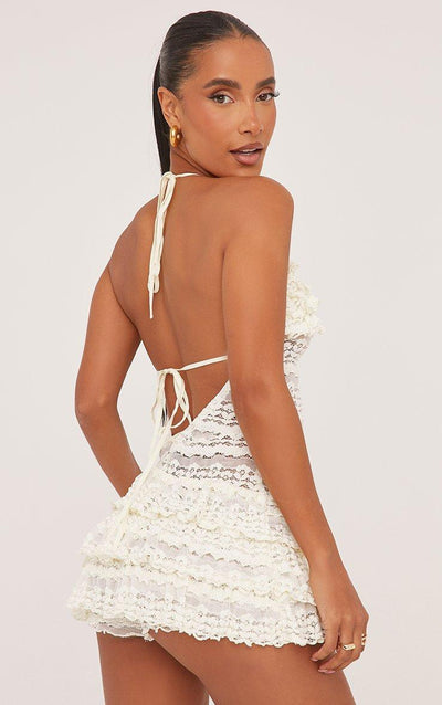 Cream Textured Mini Dress